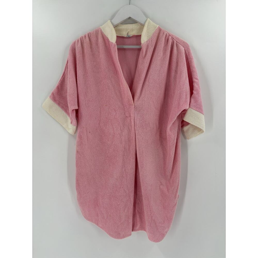 Vintage Suzy Star Sleep Top Juniors Small 7-9 Pink Terry Cloth Pleated 1980s